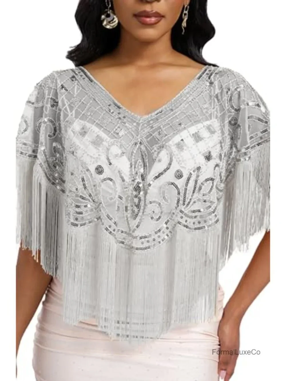 1920s Sequin Fringe Capelet Shawl Women's Gatsby Wrap